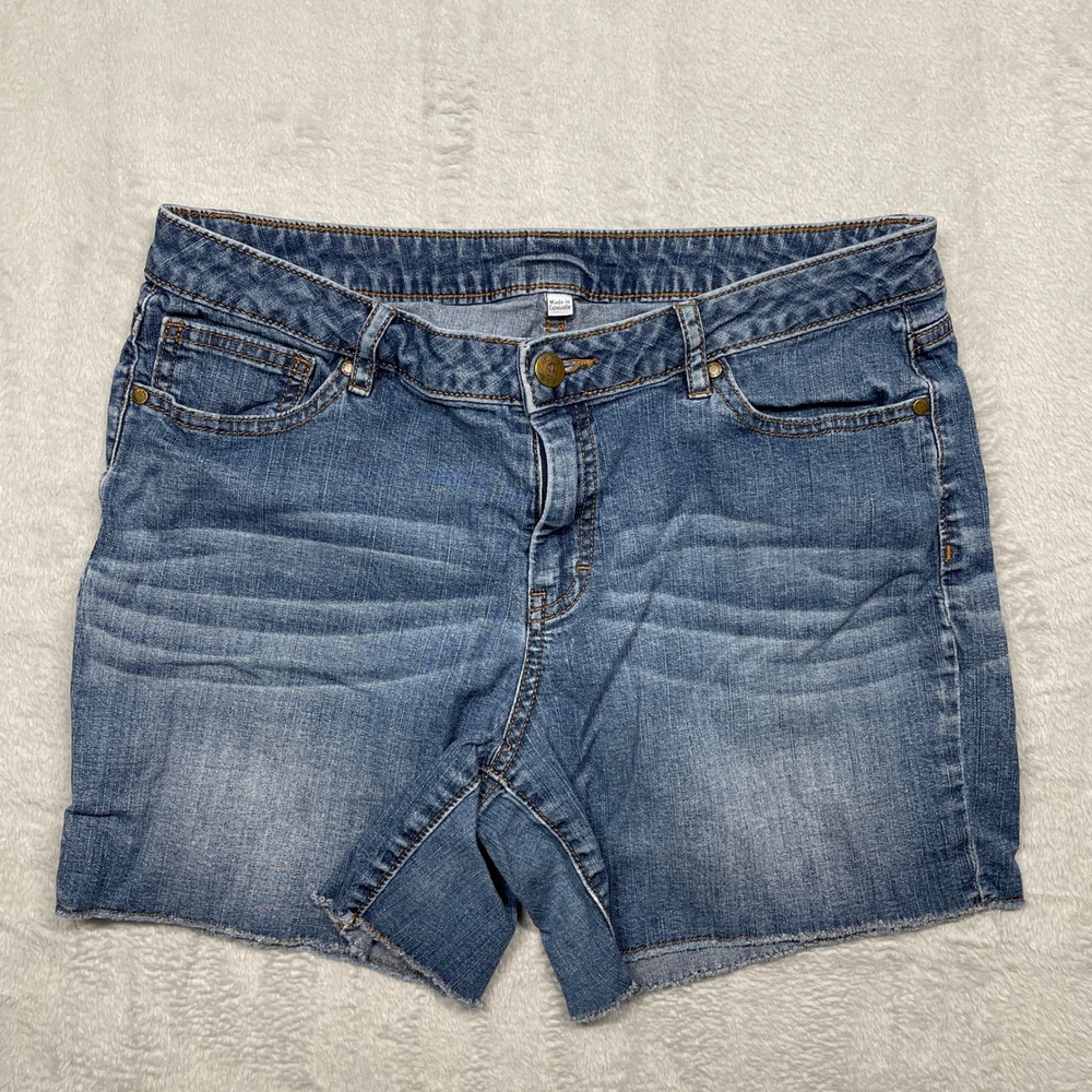 Jennifer Lopez Denim Shorts Womens 6 Blue Raw Hem Mid Rise Whiskering Cutoffs